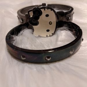 Black hello kitty metal bracelet and watch set